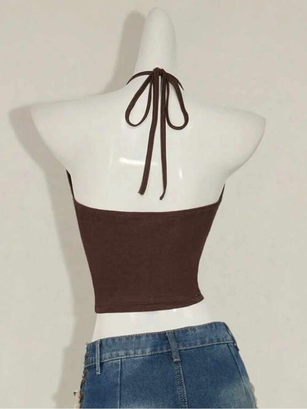 Brown Halter Tie-Waist Women’s Top